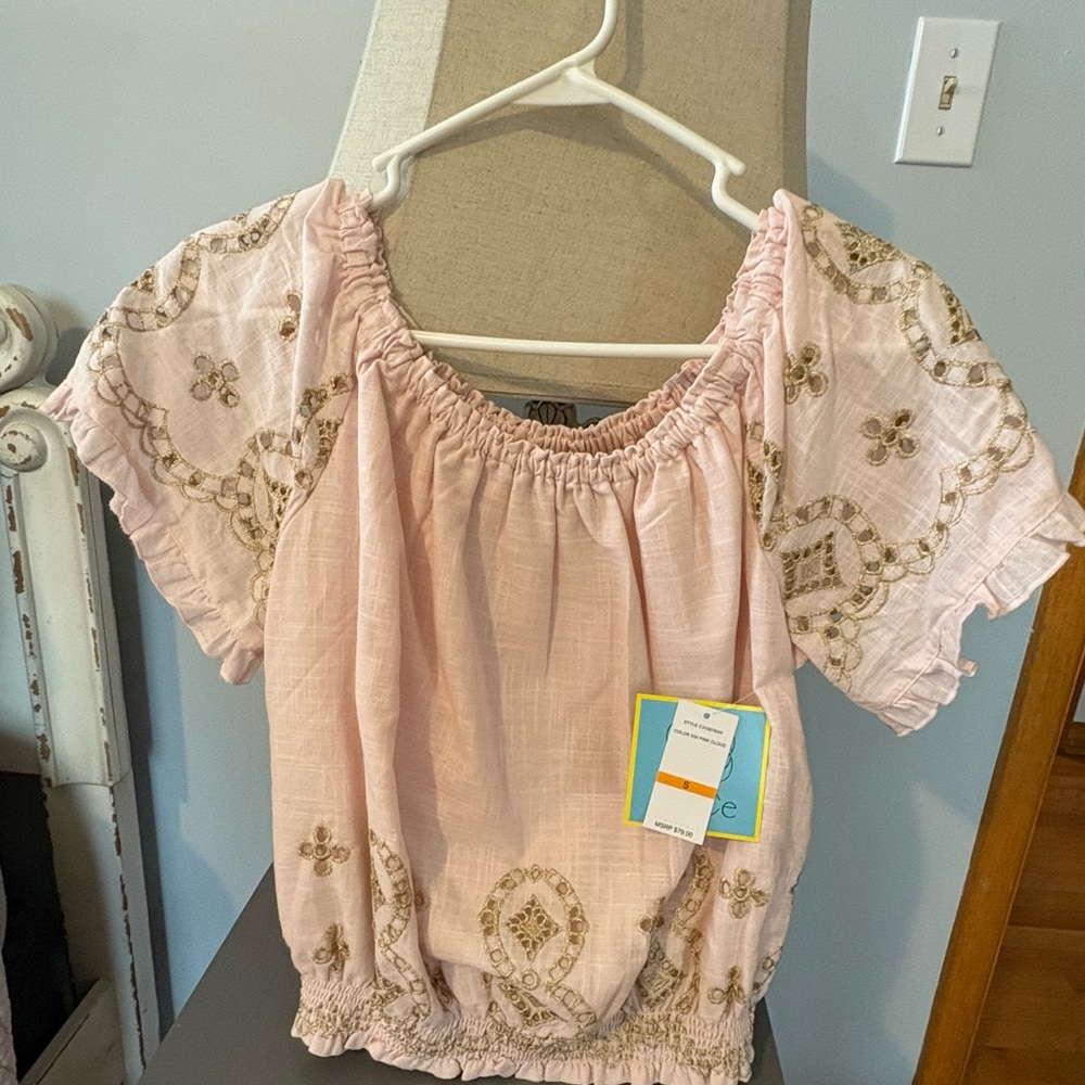CeCe Pink Embroidered Top